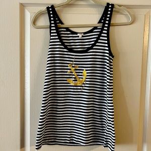 Vintage J. Crew nautical striped tank top with gold sequins anchor